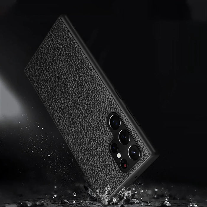 For Samsung Galaxy S25 Ultra Case Litchi Texture Genuine Leather Coated PC + TPU Phone Back Cover - Black - 4