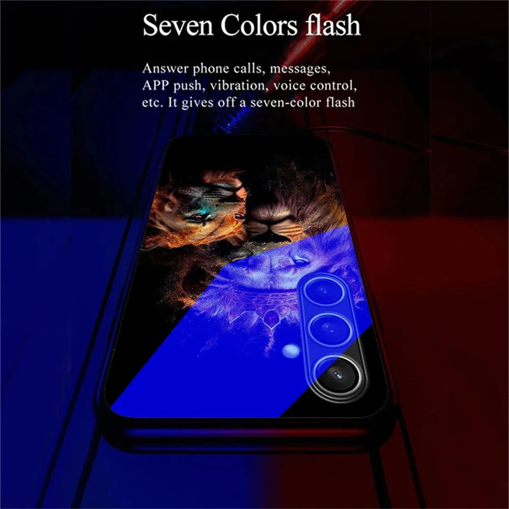 For Samsung Galaxy S25+ Case Call Flash Series Pattern Printing Tempered Glass + TPU Combo Phone Case - Golden Lion - 4