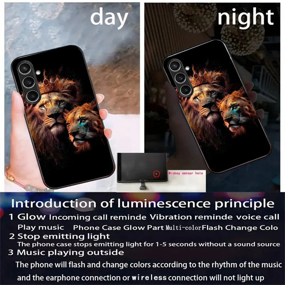 For Samsung Galaxy S25+ Case Call Flash Series Pattern Printing Tempered Glass + TPU Combo Phone Case - Golden Lion - 7