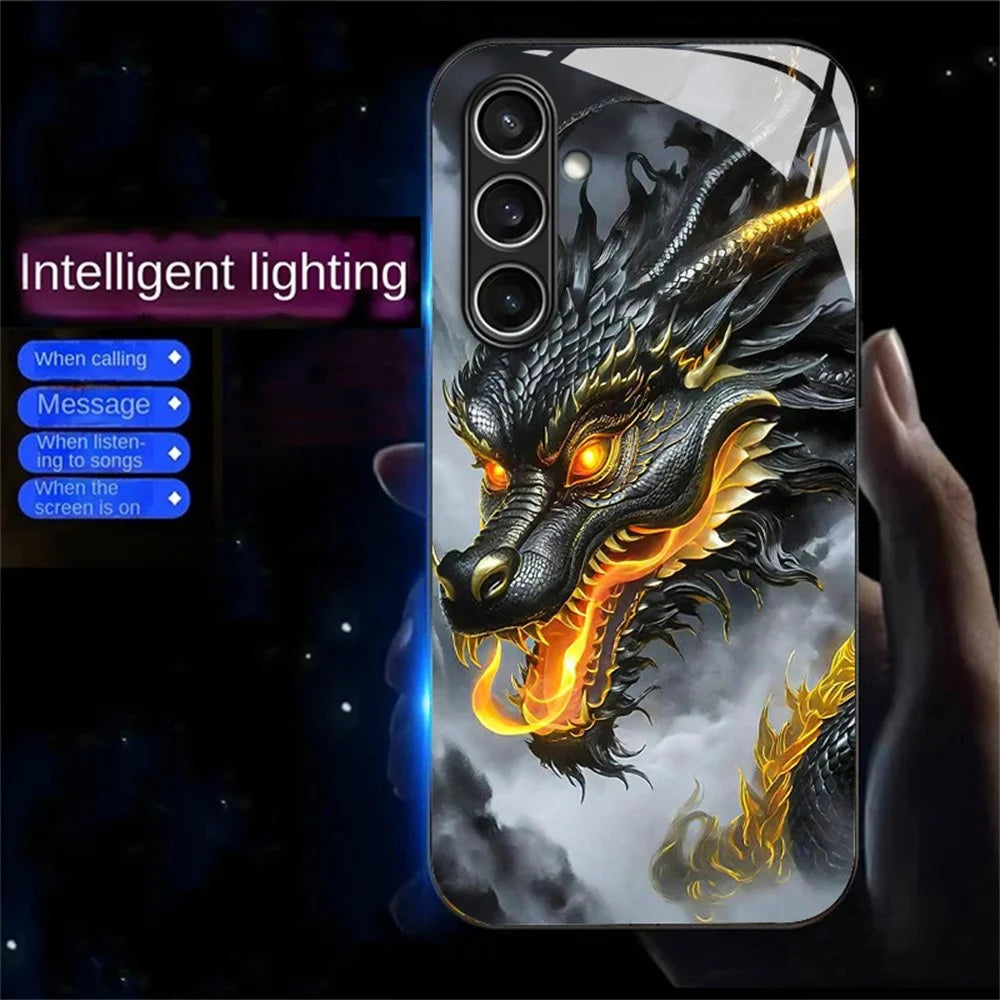 For Samsung Galaxy A18 5G / A18 4G / A17 5G / A17 4G / A26 5G Case Call Flash Series Pattern Printing Tempered Glass + TPU Combo Phone Case - Black Dragon - 2