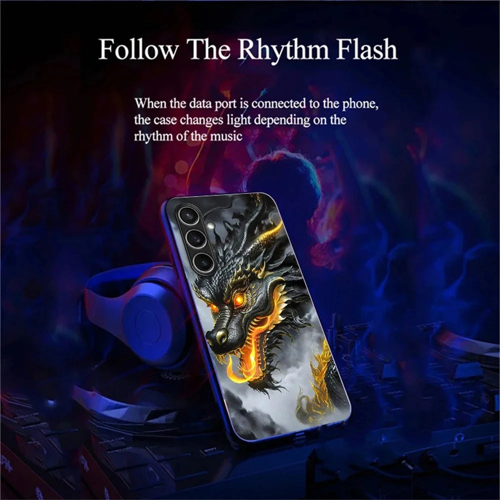For Samsung Galaxy A18 5G / A18 4G / A17 5G / A17 4G / A26 5G Case Call Flash Series Pattern Printing Tempered Glass + TPU Combo Phone Case - Black Dragon - 3