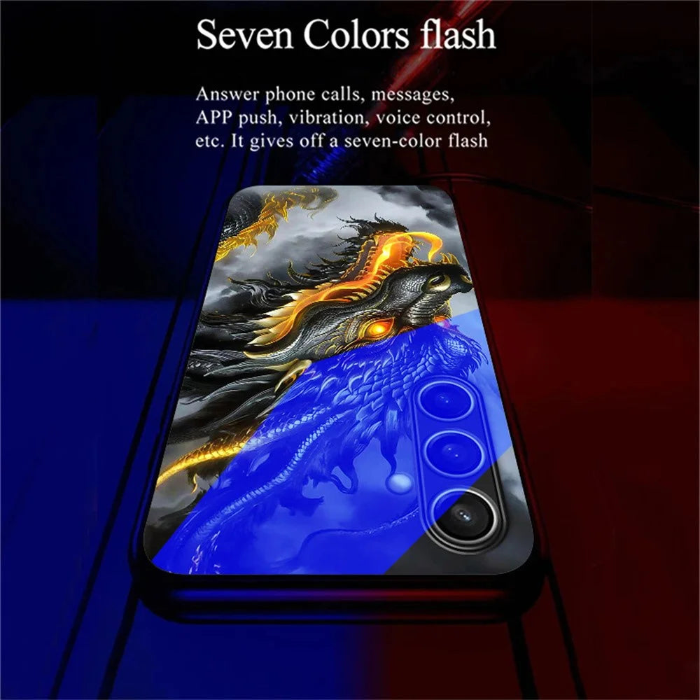 For Samsung Galaxy A18 5G / A18 4G / A17 5G / A17 4G / A26 5G Case Call Flash Series Pattern Printing Tempered Glass + TPU Combo Phone Case - Black Dragon - 4