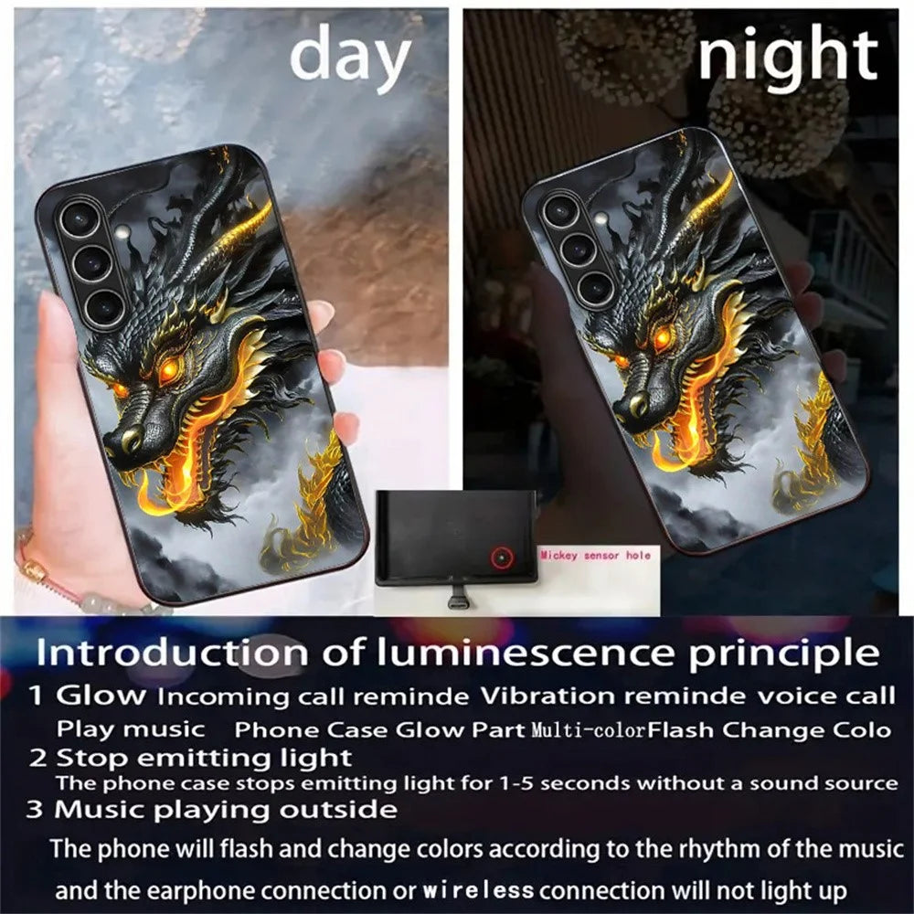 For Samsung Galaxy A18 5G / A18 4G / A17 5G / A17 4G / A26 5G Case Call Flash Series Pattern Printing Tempered Glass + TPU Combo Phone Case - Black Dragon - 7