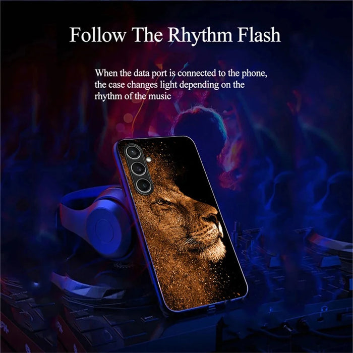 For Samsung Galaxy A36 5G Case Call Flash Series Pattern Printing Tempered Glass + TPU Combo Phone Case - Lion With Profile - 3