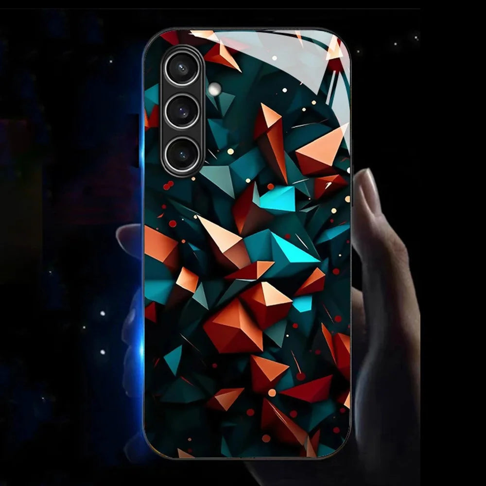 For Samsung Galaxy A56 5G Case Call Flash Series Pattern Printing Tempered Glass + TPU Combo Phone Case - Colorful Diamond Pattern - 1