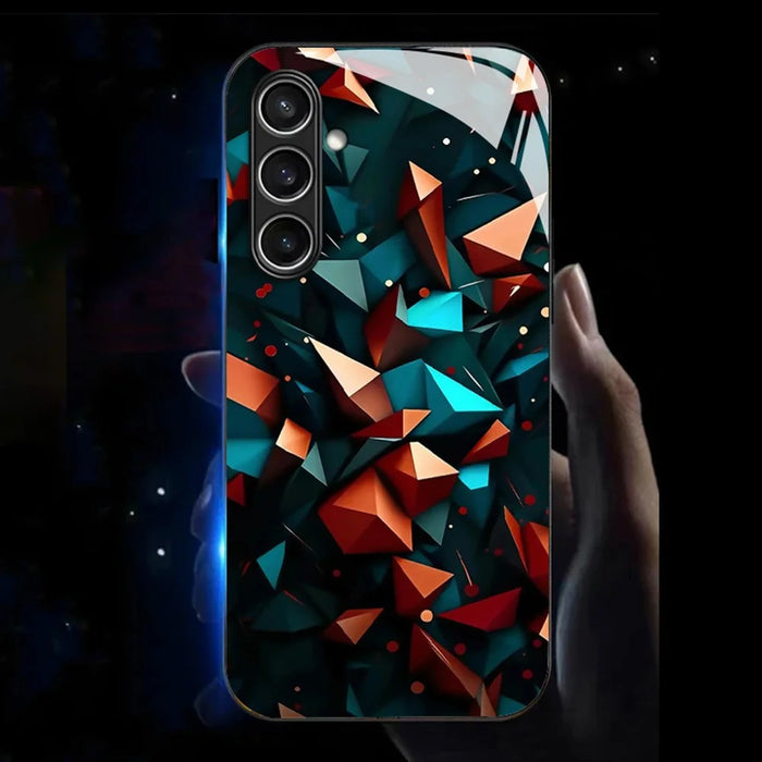 For Samsung Galaxy A56 5G Case Call Flash Series Pattern Printing Tempered Glass + TPU Combo Phone Case - Colorful Diamond Pattern - 1