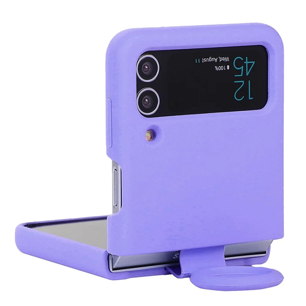 For Samsung Galaxy Z Flip4 5G Liquid Silicone Folding Phone Case Finger Ring Holder Anti-scratch Protective Cover - Purple - 2