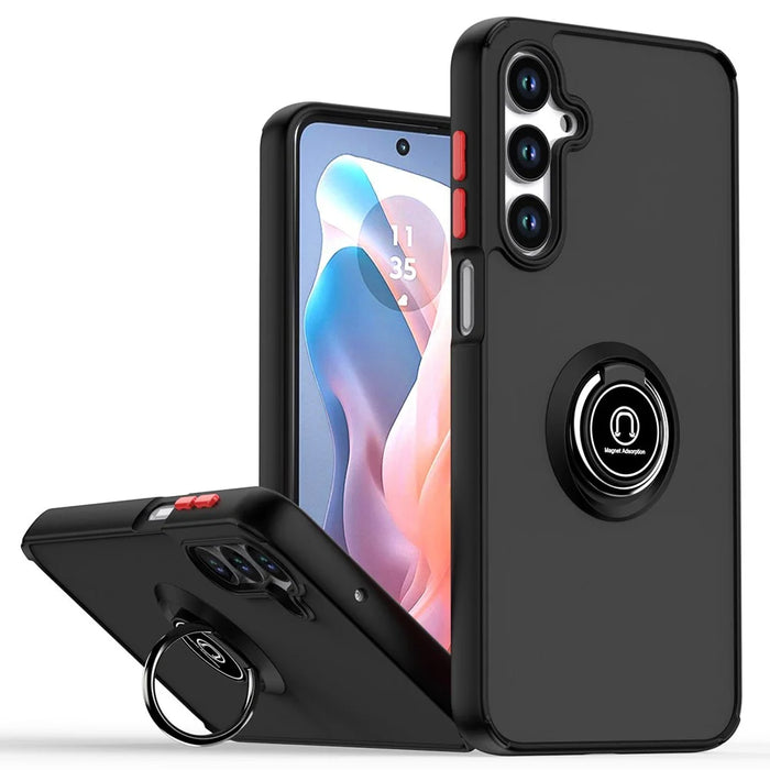For Samsung Galaxy S25+ Case PC + TPU Ring Kickstand Anti Drop Phone Back Cover - Black  /  Red - 1