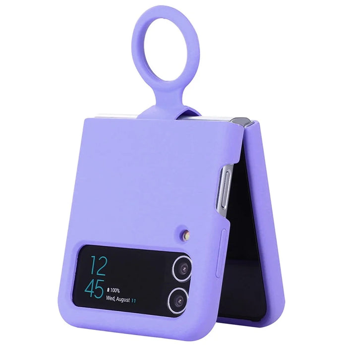 For Samsung Galaxy Z Flip3 5G Liquid Silicone Phone Case Drop-proof Folding Protective Cover with Finger Ring Holder - Purple - 3