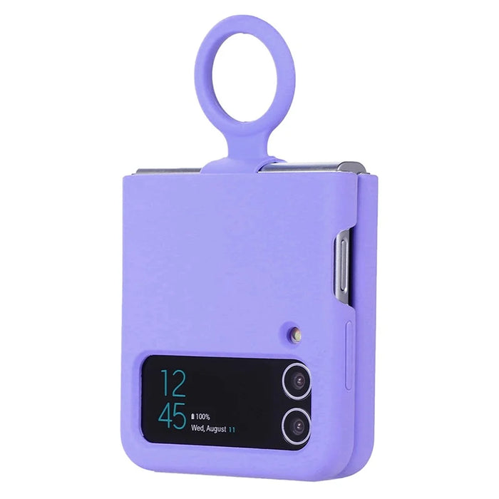 For Samsung Galaxy Z Flip3 5G Liquid Silicone Phone Case Drop-proof Folding Protective Cover with Finger Ring Holder - Purple - 4