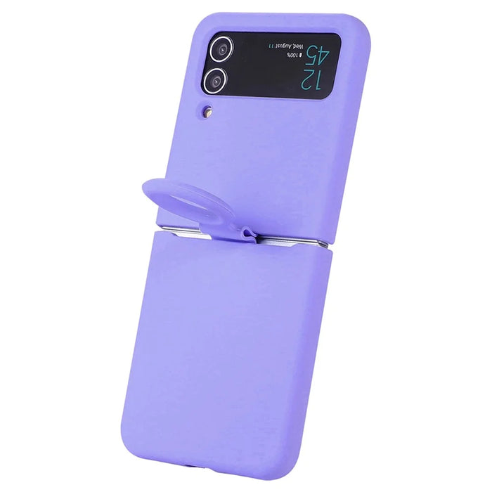 For Samsung Galaxy Z Flip3 5G Liquid Silicone Phone Case Drop-proof Folding Protective Cover with Finger Ring Holder - Purple - 6