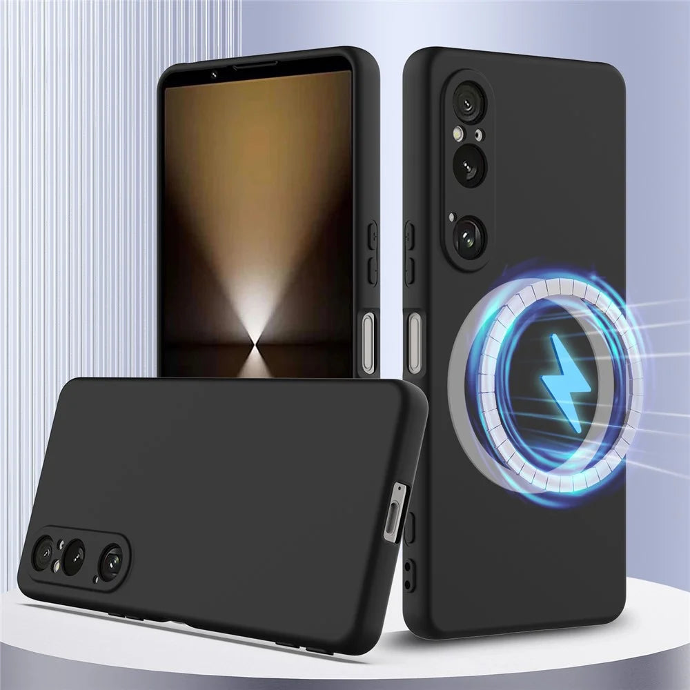 For Sony Xperia 1 VI Magnetic Case Anti-Drop Liquid Silicone Phone Cover with Lanyard - Black - 2