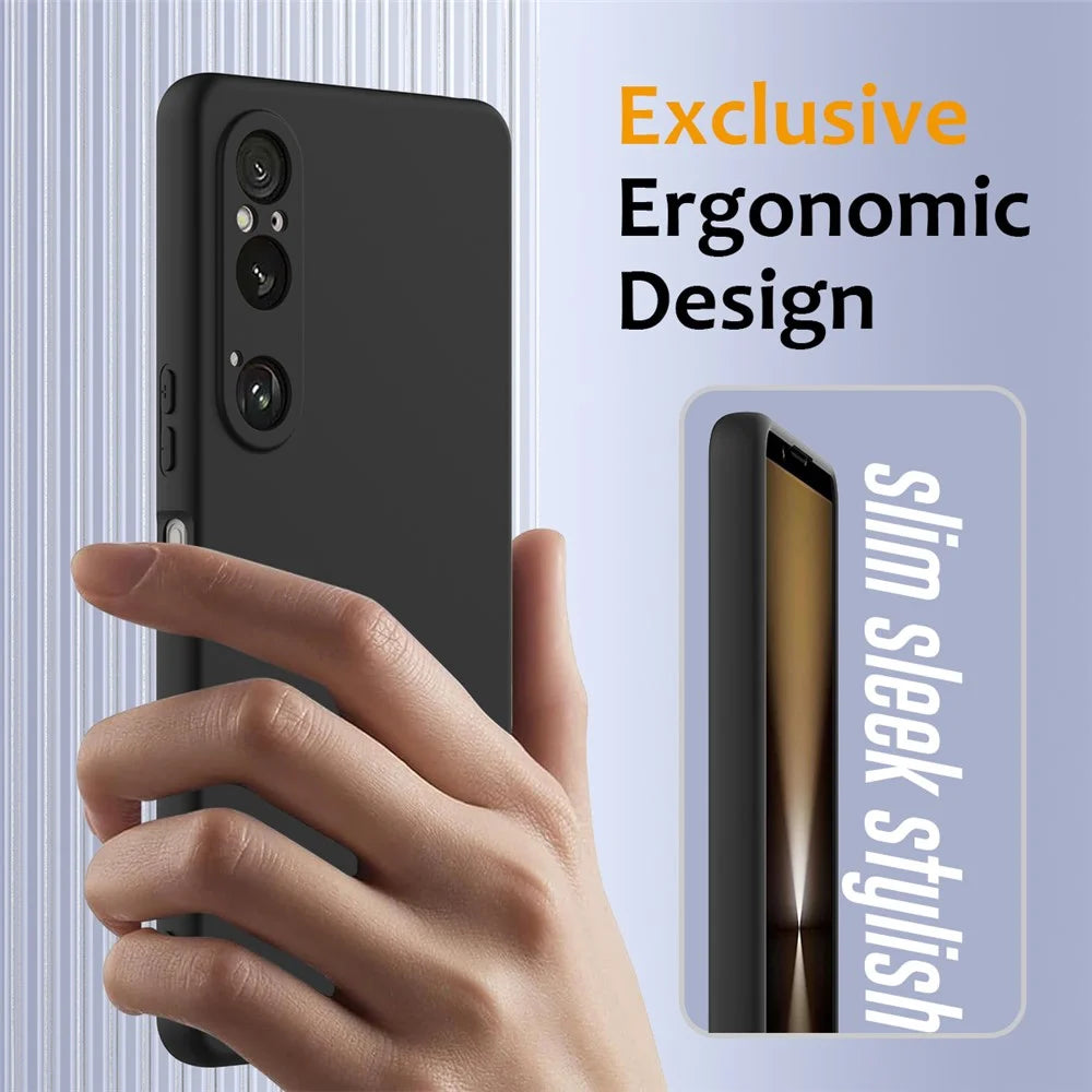 For Sony Xperia 1 VI Magnetic Case Anti-Drop Liquid Silicone Phone Cover with Lanyard - Black - 5