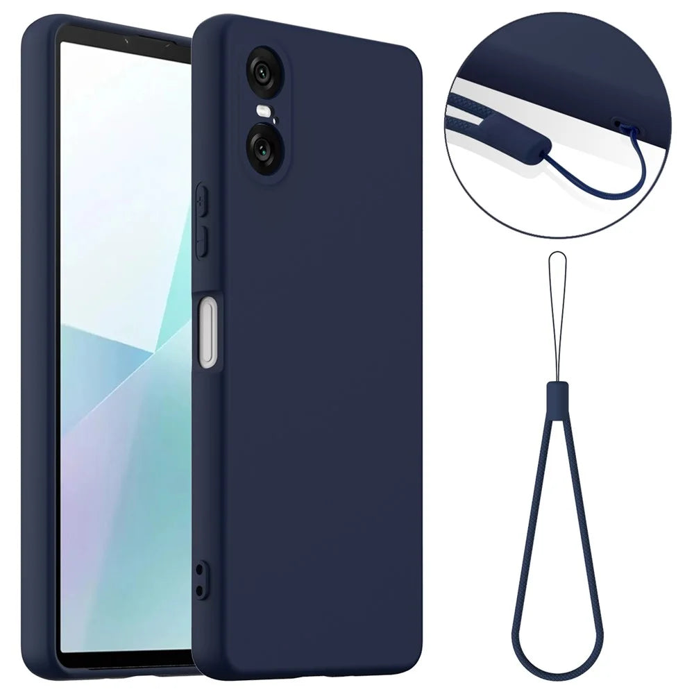 For Sony Xperia 10 VI Magnetic Case Anti-Drop Liquid Silicone Phone Cover with Lanyard - Dark Blue - 1