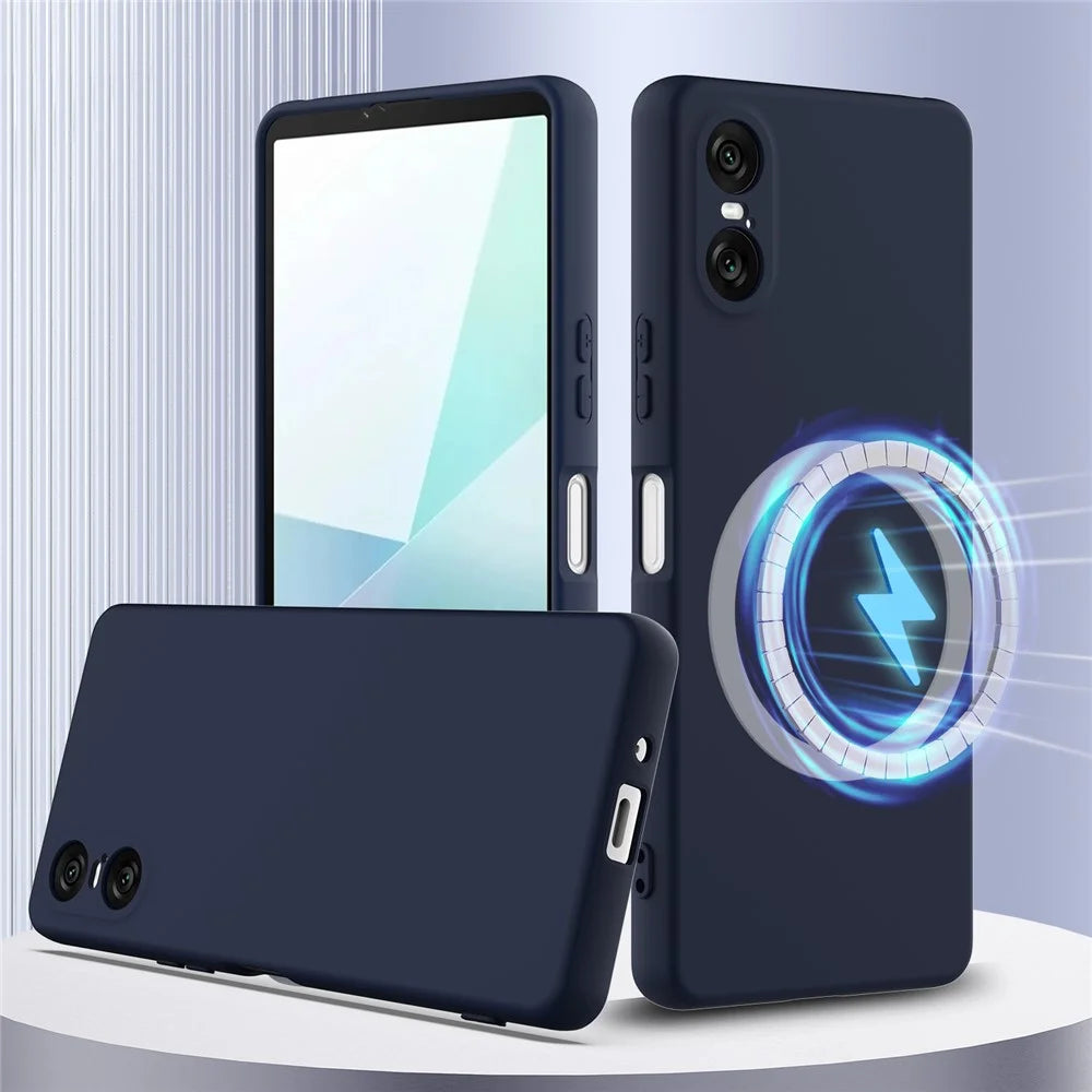 For Sony Xperia 10 VI Magnetic Case Anti-Drop Liquid Silicone Phone Cover with Lanyard - Dark Blue - 2