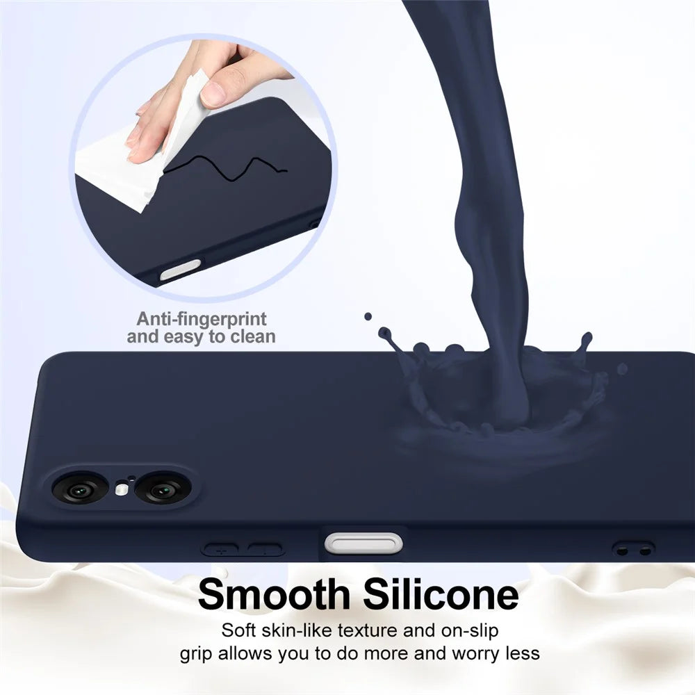 For Sony Xperia 10 VI Magnetic Case Anti-Drop Liquid Silicone Phone Cover with Lanyard - Dark Blue - 6