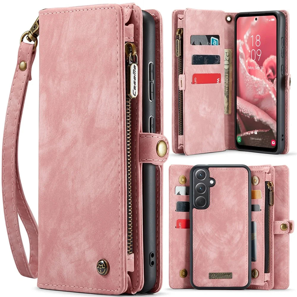 CASEME For Samsung Galaxy A36 5G Phone Cases  008 Leather Cover with Detachable Wallet and Strap - Pink - 1
