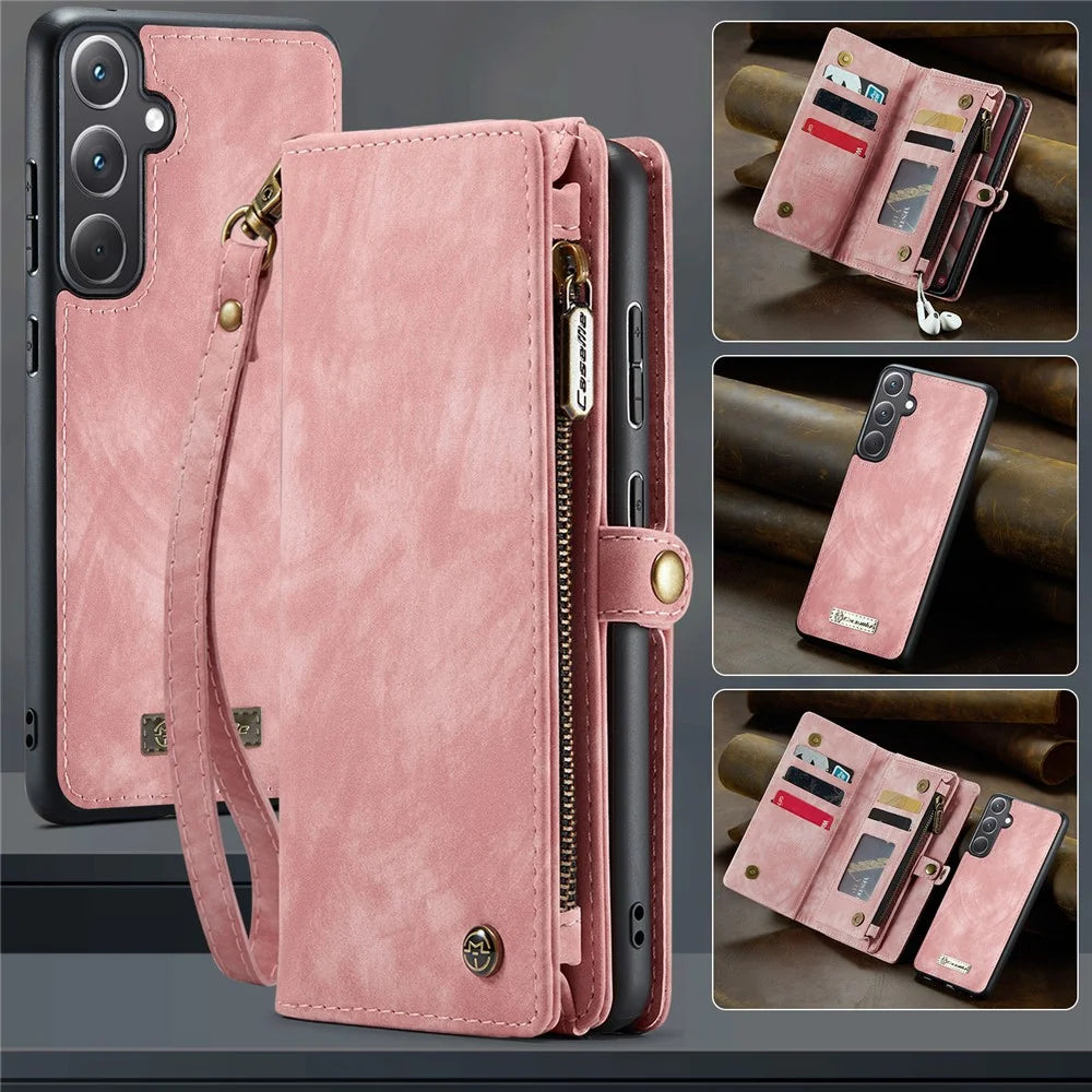 CASEME For Samsung Galaxy A36 5G Phone Cases  008 Leather Cover with Detachable Wallet and Strap - Pink - 5
