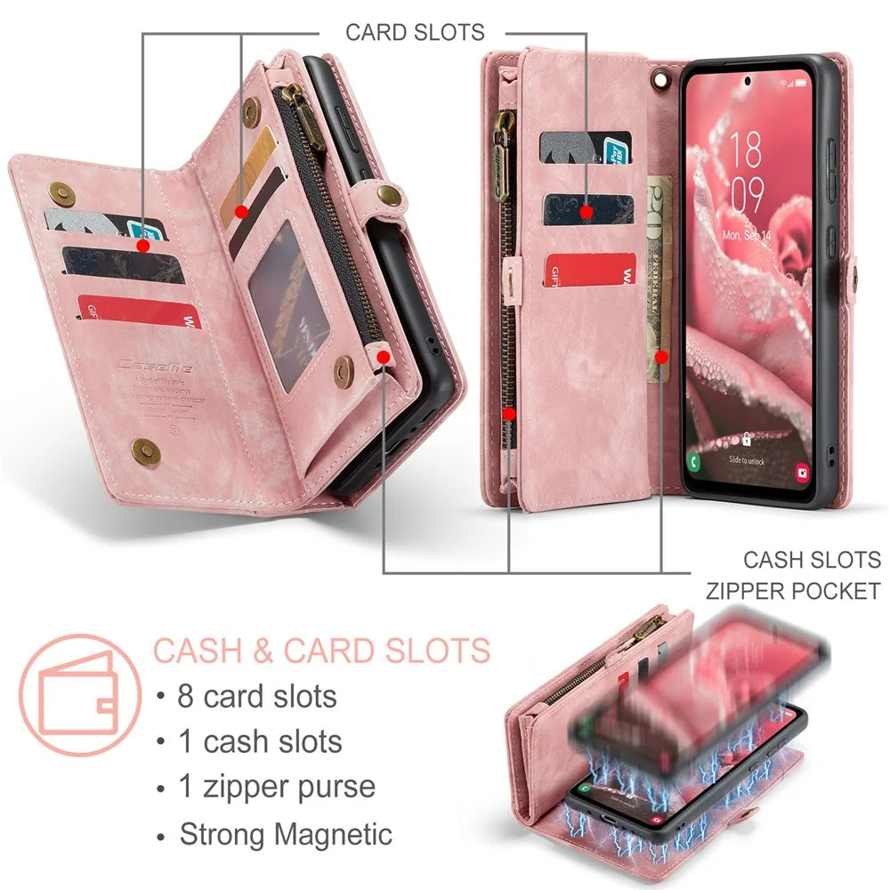 CASEME For Samsung Galaxy A36 5G Phone Cases  008 Leather Cover with Detachable Wallet and Strap - Pink - 6