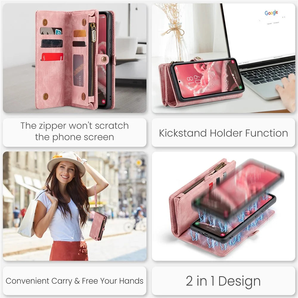CASEME For Samsung Galaxy A36 5G Phone Cases  008 Leather Cover with Detachable Wallet and Strap - Pink - 7