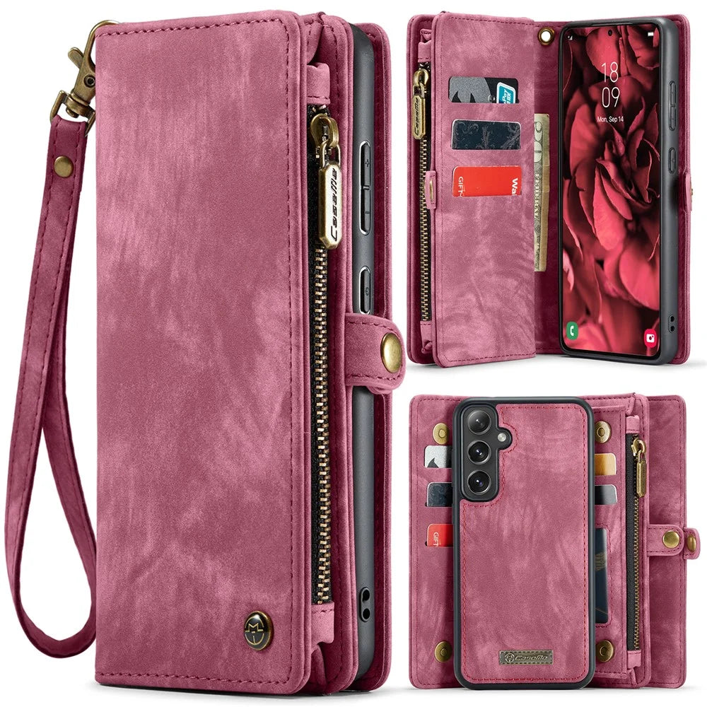 CASEME For Samsung Galaxy S25+ Phone Cases  008 Leather Cover with Detachable Wallet and Strap - Red - 1