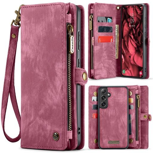 CASEME For Samsung Galaxy S25+ Phone Cases  008 Leather Cover with Detachable Wallet and Strap - Red - 1