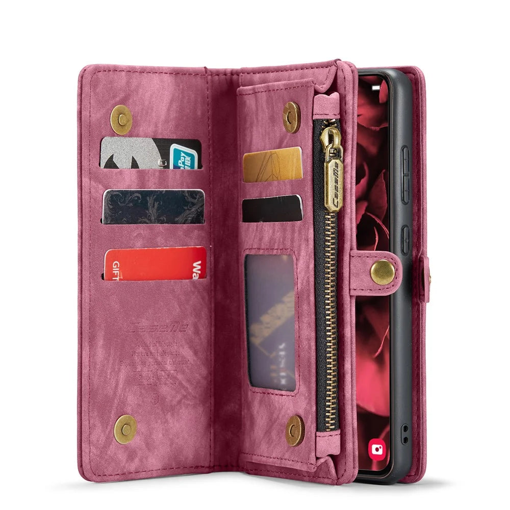 CASEME For Samsung Galaxy S25+ Phone Cases  008 Leather Cover with Detachable Wallet and Strap - Red - 3