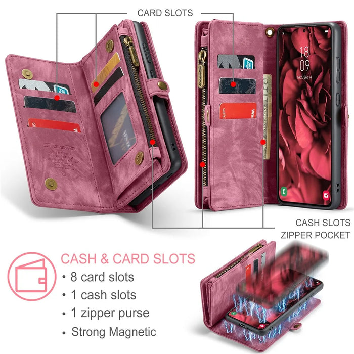 CASEME For Samsung Galaxy S25+ Phone Cases  008 Leather Cover with Detachable Wallet and Strap - Red - 6
