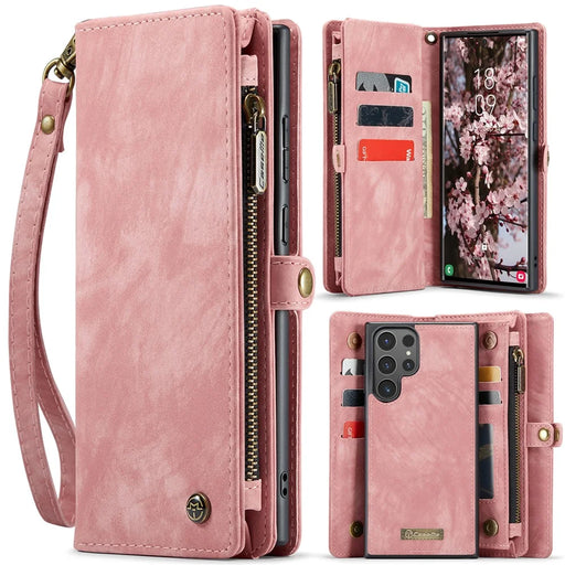 CASEME For Samsung Galaxy S25 Ultra Phone Cases  008 Leather Cover with Detachable Wallet and Strap - Pink - 1