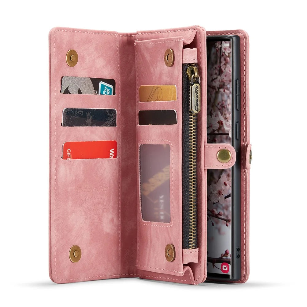 CASEME For Samsung Galaxy S25 Ultra Phone Cases  008 Leather Cover with Detachable Wallet and Strap - Pink - 3