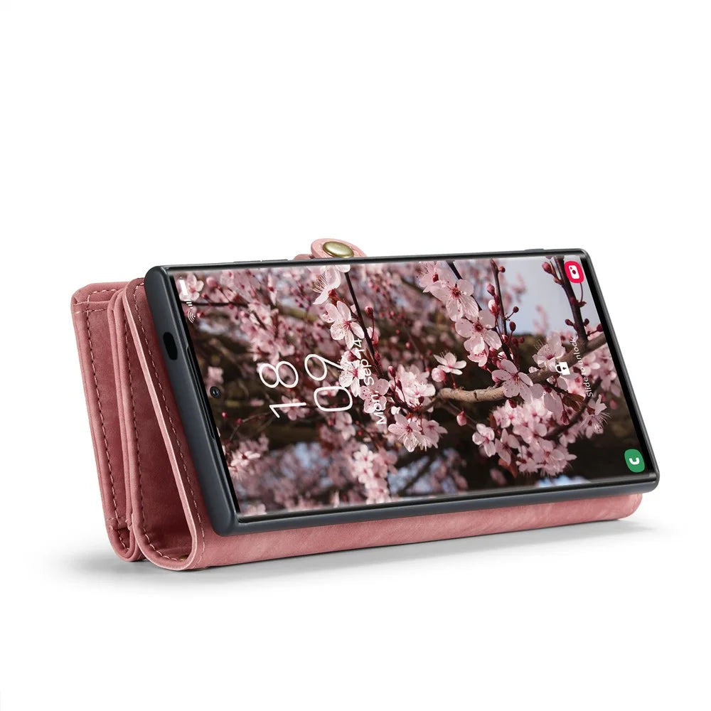 CASEME For Samsung Galaxy S25 Ultra Phone Cases  008 Leather Cover with Detachable Wallet and Strap - Pink - 4