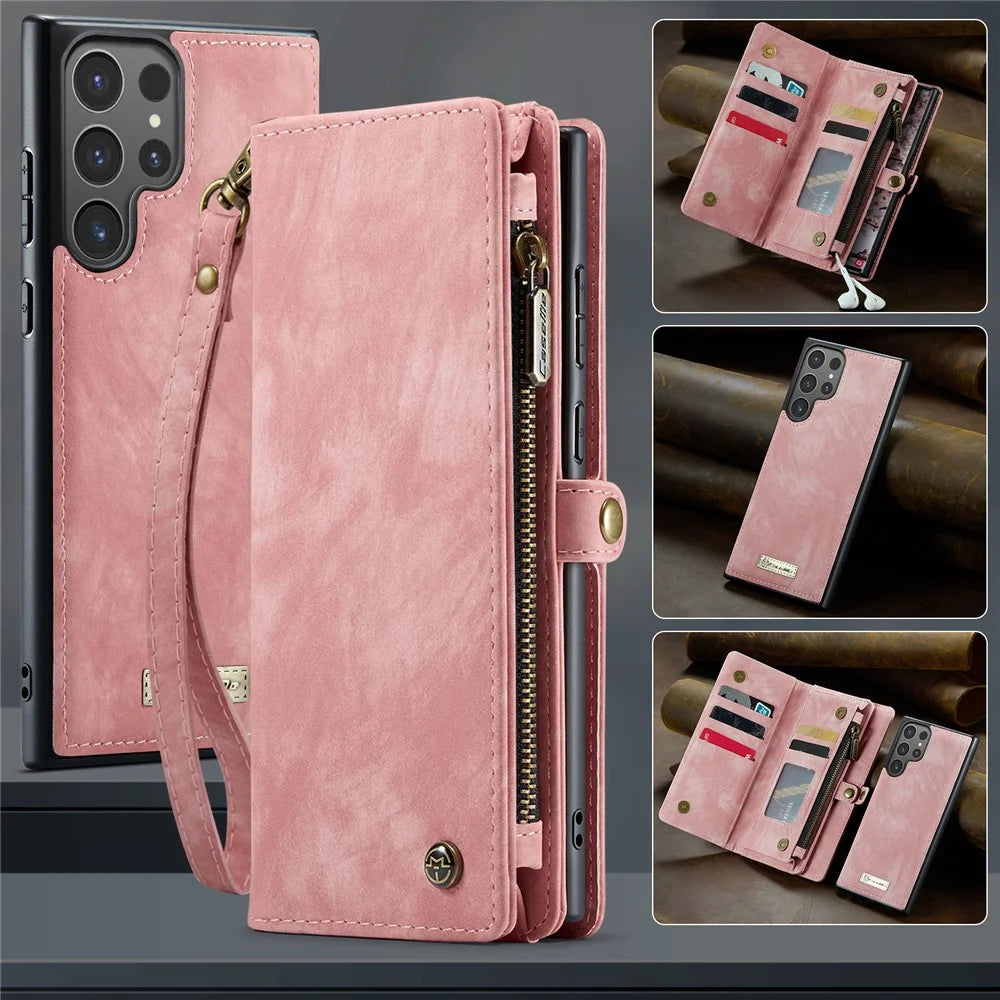 CASEME For Samsung Galaxy S25 Ultra Phone Cases  008 Leather Cover with Detachable Wallet and Strap - Pink - 5