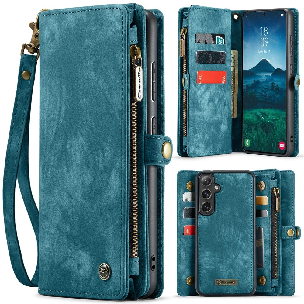 CASEME For Samsung Galaxy S25 Phone Cases  008 Leather Cover with Detachable Wallet and Strap - Blue - 1