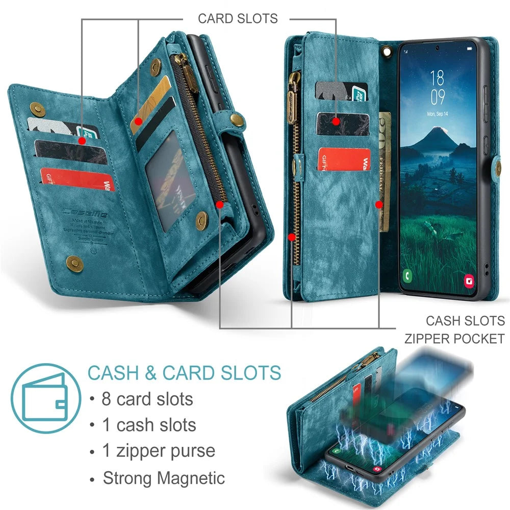 CASEME For Samsung Galaxy S25 Phone Cases  008 Leather Cover with Detachable Wallet and Strap - Blue - 6