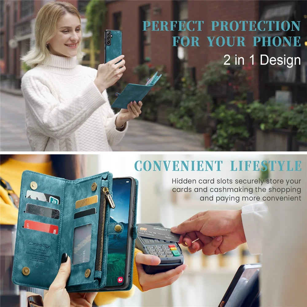 CASEME For Samsung Galaxy S25 Phone Cases  008 Leather Cover with Detachable Wallet and Strap - Blue - 7