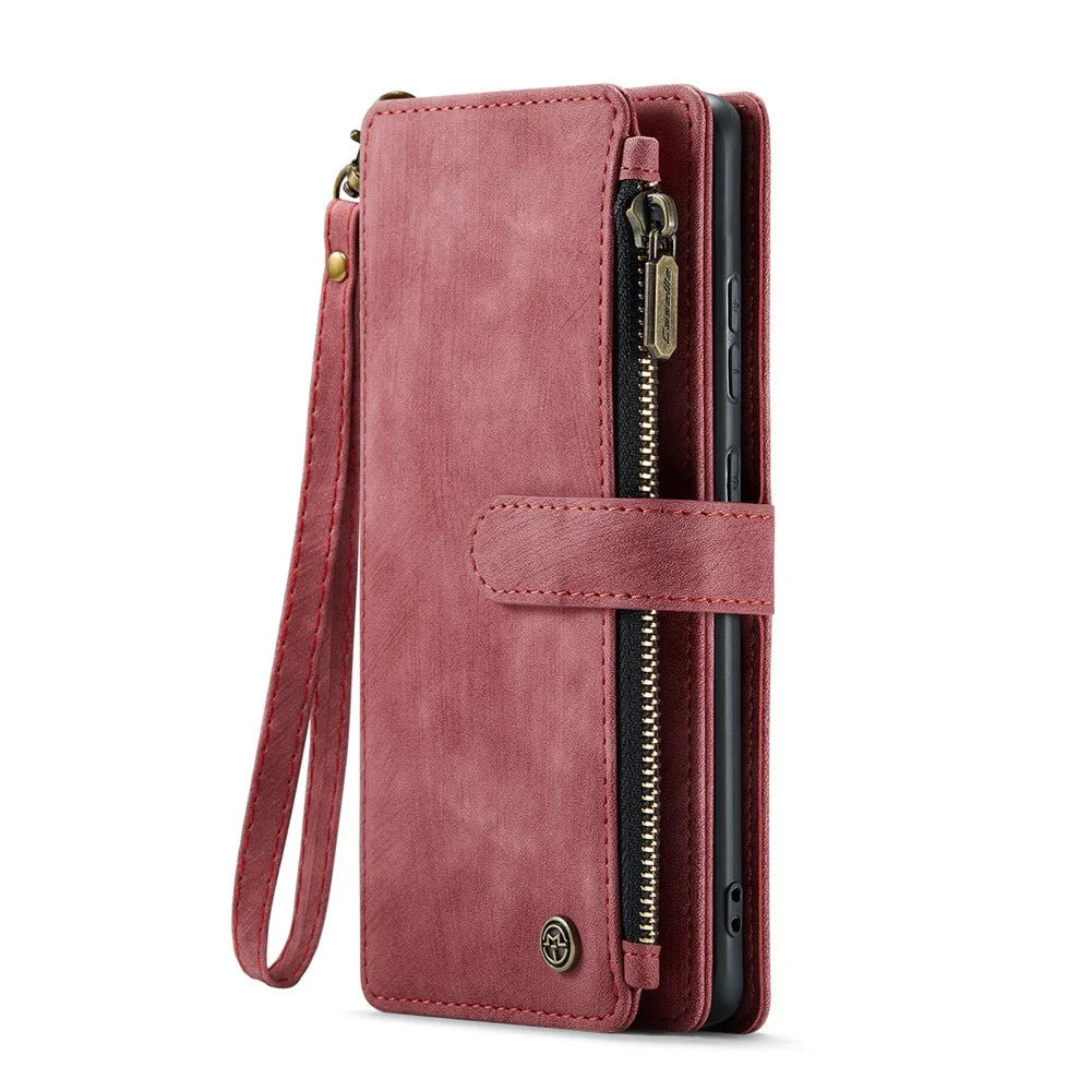 CASEME For Samsung Galaxy S25+ Phone Cases with Strap  C30 Zipper Multiple Card Holder PU Leather Cover - Red - 2