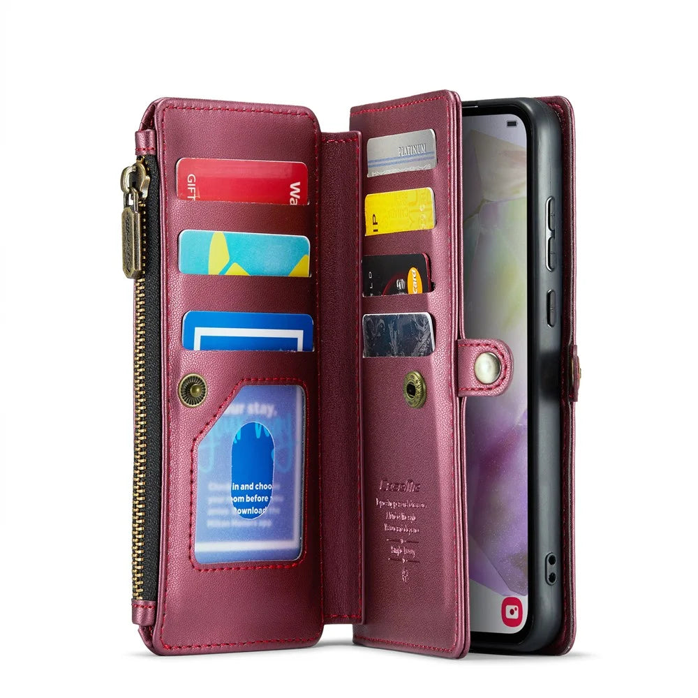 CASEME For Samsung Galaxy A36 5G Leather Case  C36 Zipper Multiple Card Slots Phone Cover with Straps - Red - 2