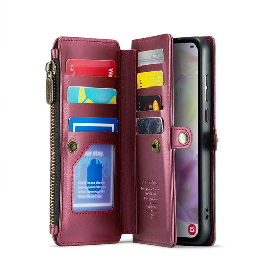 CASEME For Samsung Galaxy A36 5G Leather Case  C36 Zipper Multiple Card Slots Phone Cover with Straps - Red - 2