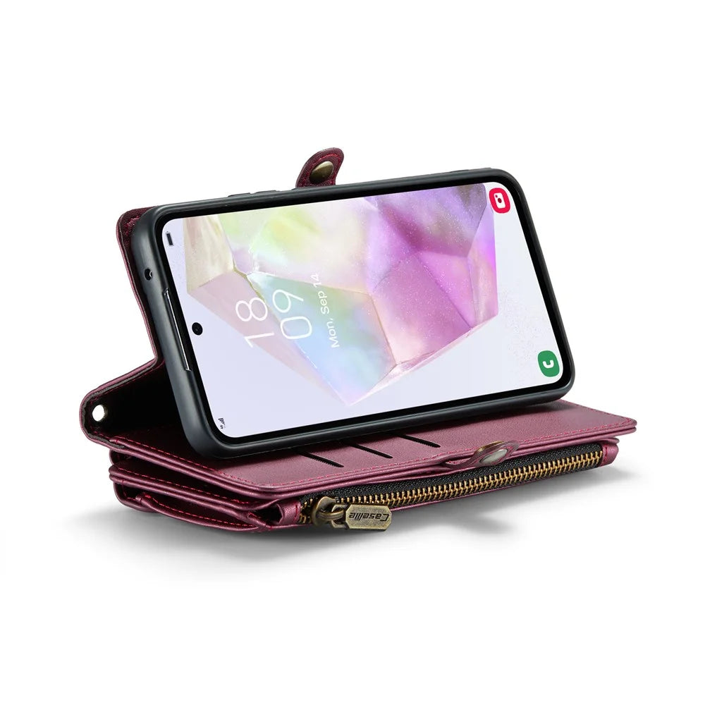 CASEME For Samsung Galaxy A36 5G Leather Case  C36 Zipper Multiple Card Slots Phone Cover with Straps - Red - 3