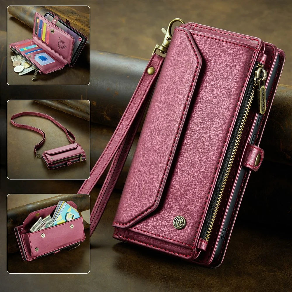 CASEME For Samsung Galaxy A36 5G Leather Case  C36 Zipper Multiple Card Slots Phone Cover with Straps - Red - 4