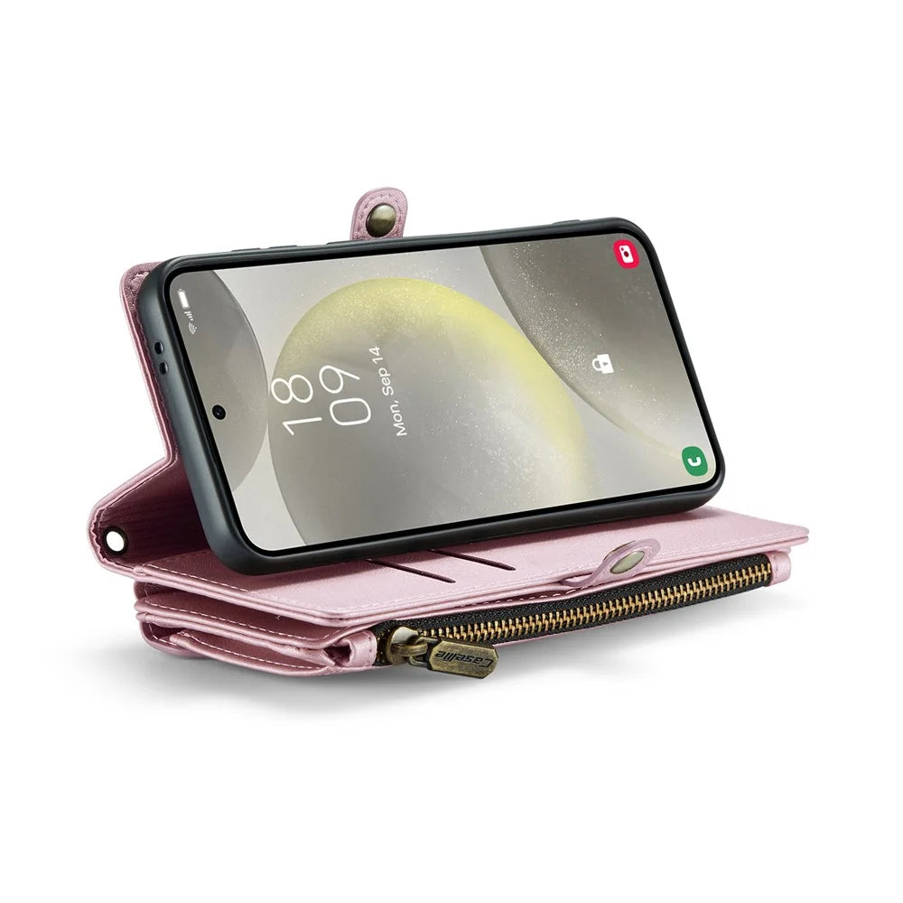 CASEME For Samsung Galaxy S25 Leather Case  C36 Zipper Multiple Card Slots Phone Cover with Straps - Pink - 4