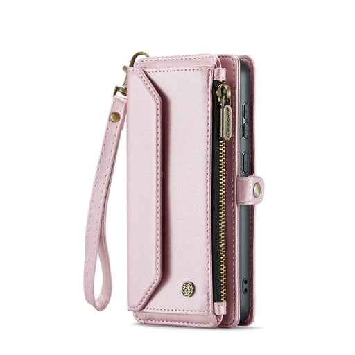 CASEME For Samsung Galaxy S25+ Leather Case  C36 Zipper Multiple Card Slots Phone Cover with Straps - Pink - 2