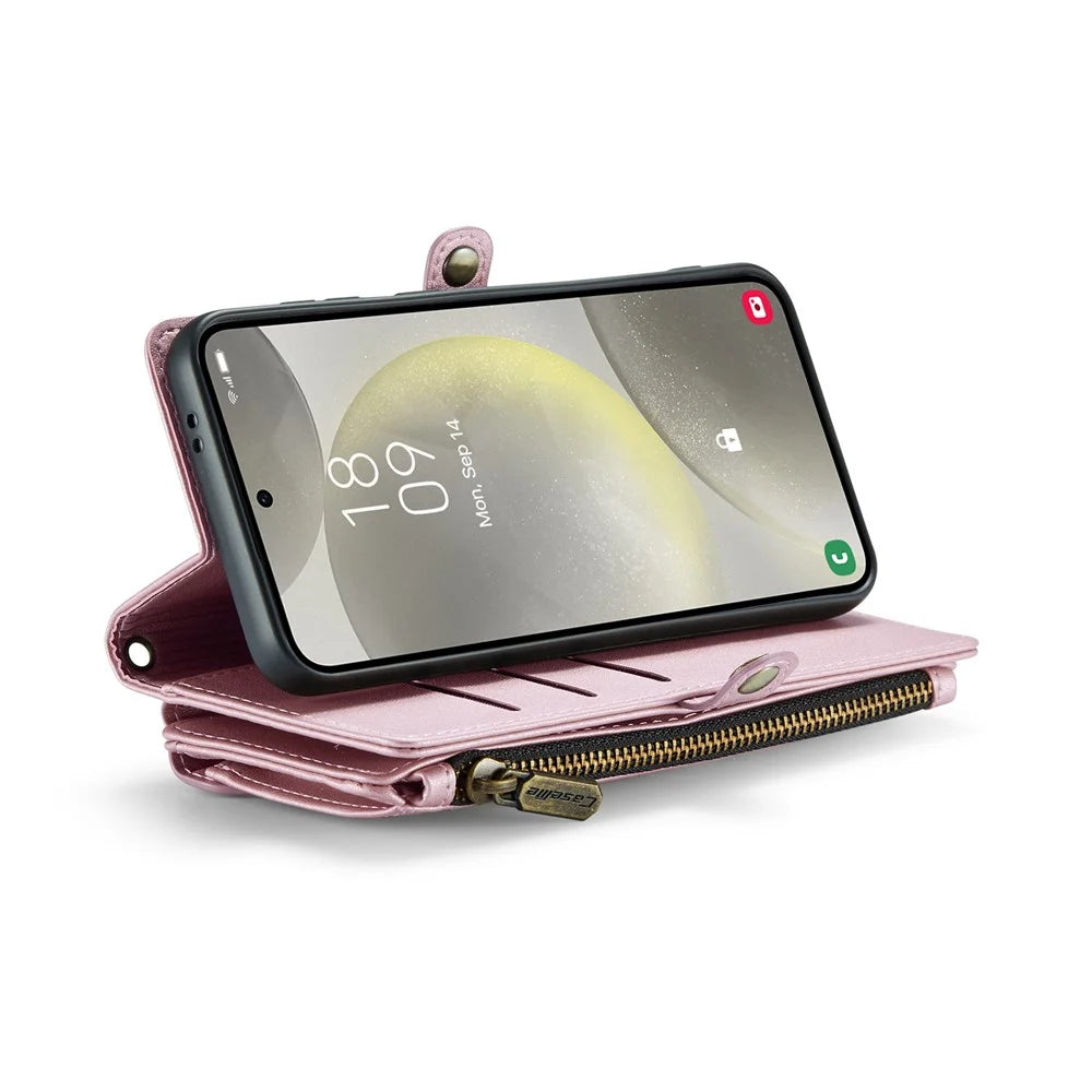 CASEME For Samsung Galaxy S25+ Leather Case  C36 Zipper Multiple Card Slots Phone Cover with Straps - Pink - 4