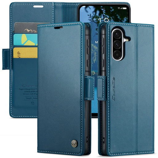 CASEME For Samsung Galaxy A36 5G Leather Case  023 RFID Blocking 3 Card Slot Mobile Cover - Blue - 1