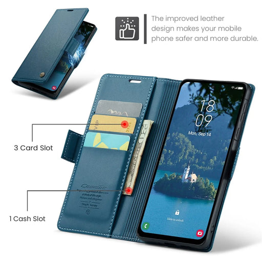 CASEME For Samsung Galaxy A36 5G Leather Case  023 RFID Blocking 3 Card Slot Mobile Cover - Blue - 2