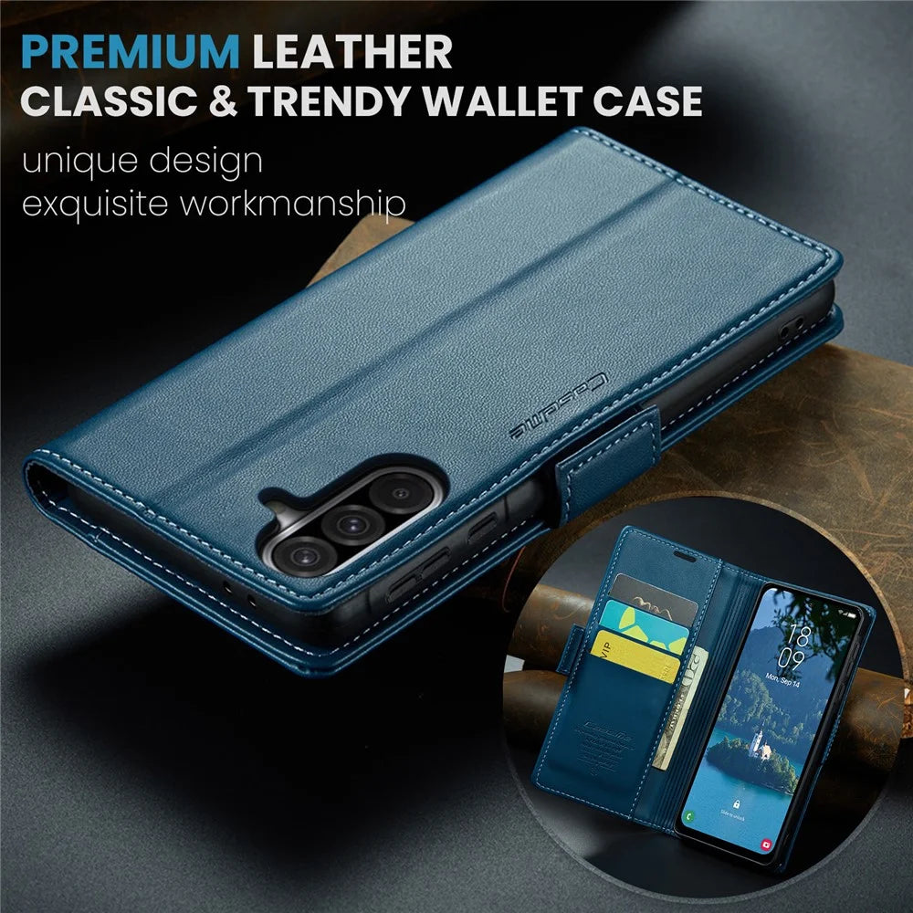 CASEME For Samsung Galaxy A36 5G Leather Case  023 RFID Blocking 3 Card Slot Mobile Cover - Blue - 4