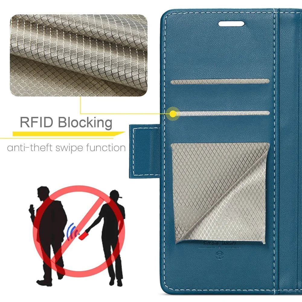 CASEME For Samsung Galaxy A36 5G Leather Case  023 RFID Blocking 3 Card Slot Mobile Cover - Blue - 6