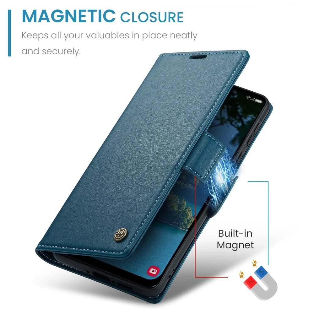 CASEME For Samsung Galaxy A36 5G Leather Case  023 RFID Blocking 3 Card Slot Mobile Cover - Blue - 7