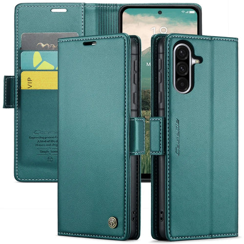 CASEME For Samsung Galaxy A56 5G Leather Case  023 RFID Blocking 3 Card Slot Mobile Cover - Green - 1