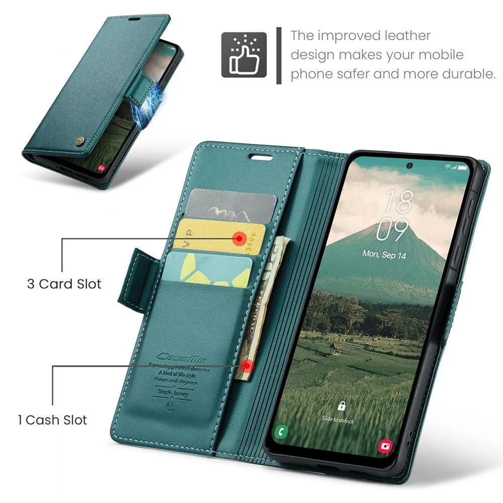 CASEME For Samsung Galaxy A56 5G Leather Case  023 RFID Blocking 3 Card Slot Mobile Cover - Green - 2